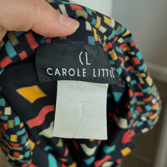 VTG Carole Little Black Multi colored Confetti Abstract Button Up Blouse Sz 4 - Picture 6 of 8